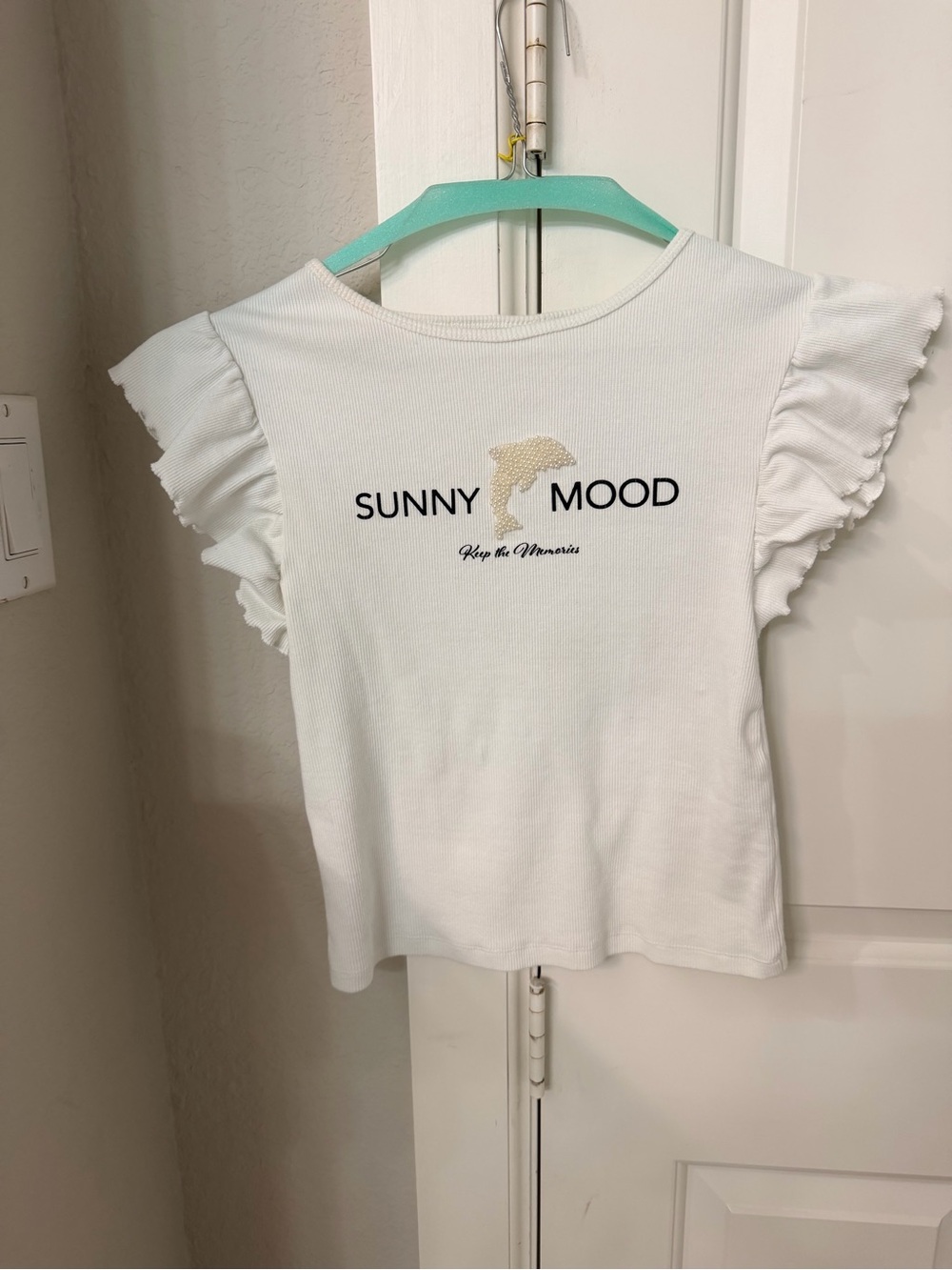 Zara Girls Sunny Mood Ribbed Ruffle Sleeve Top White Size 13/14